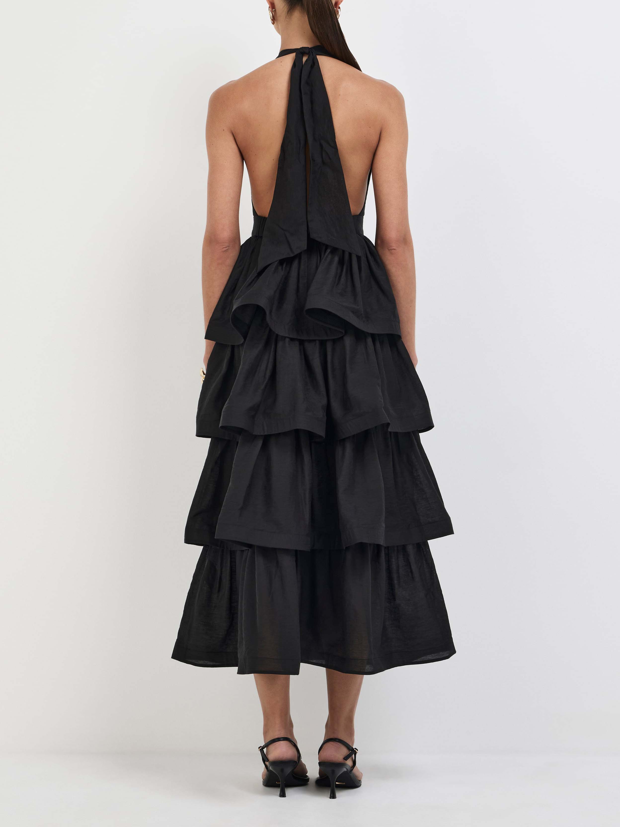 Exquisite Palm Print Layered Midi Dress