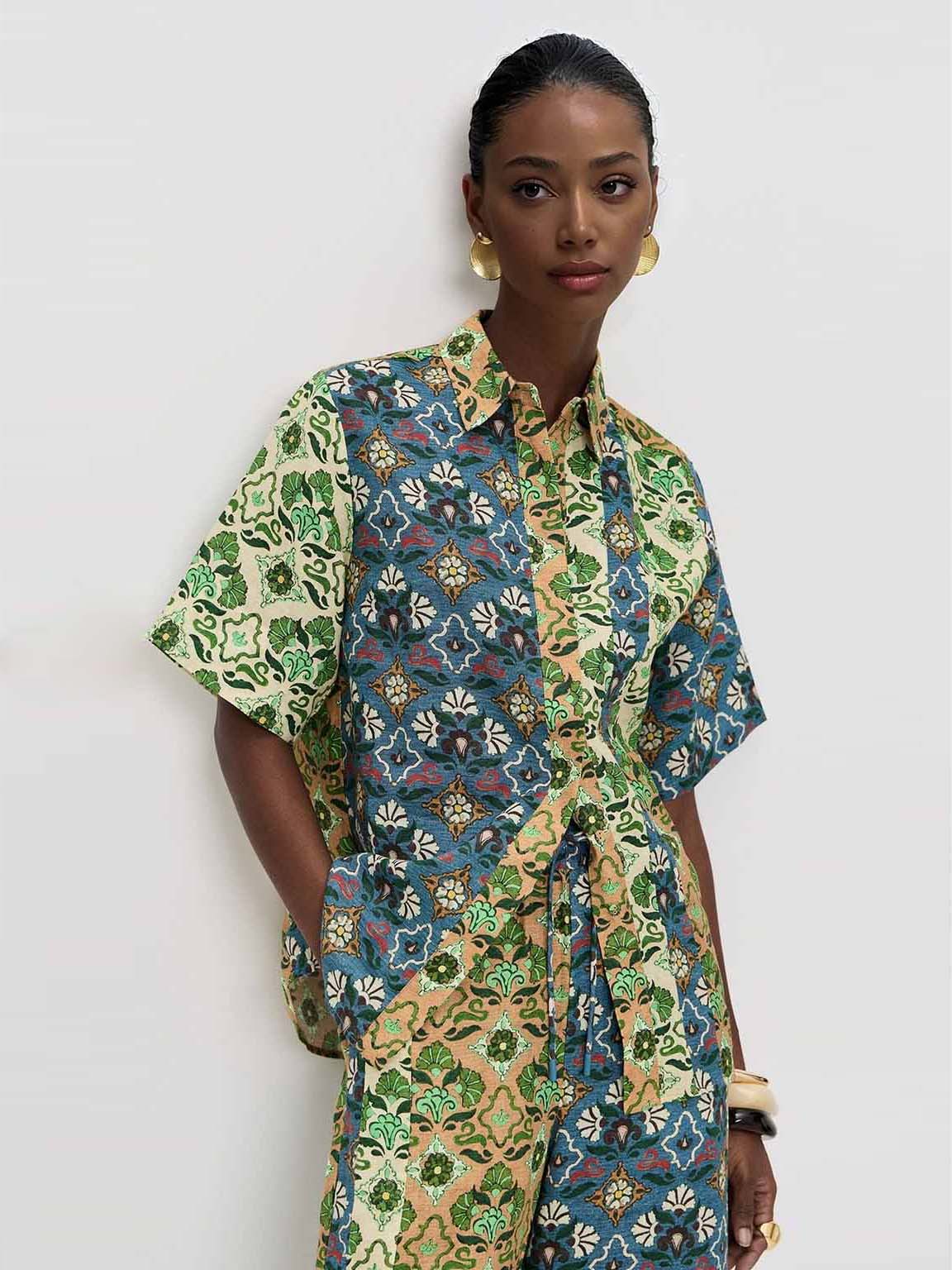 Retro Art Print Short-Sleeve Shirt