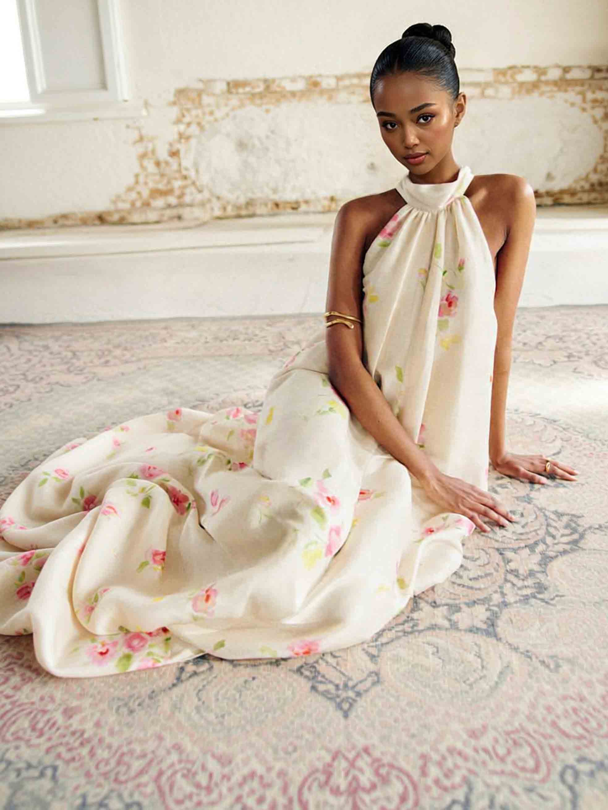 Exquisite Floral Print Sleeveless Maxi Dress