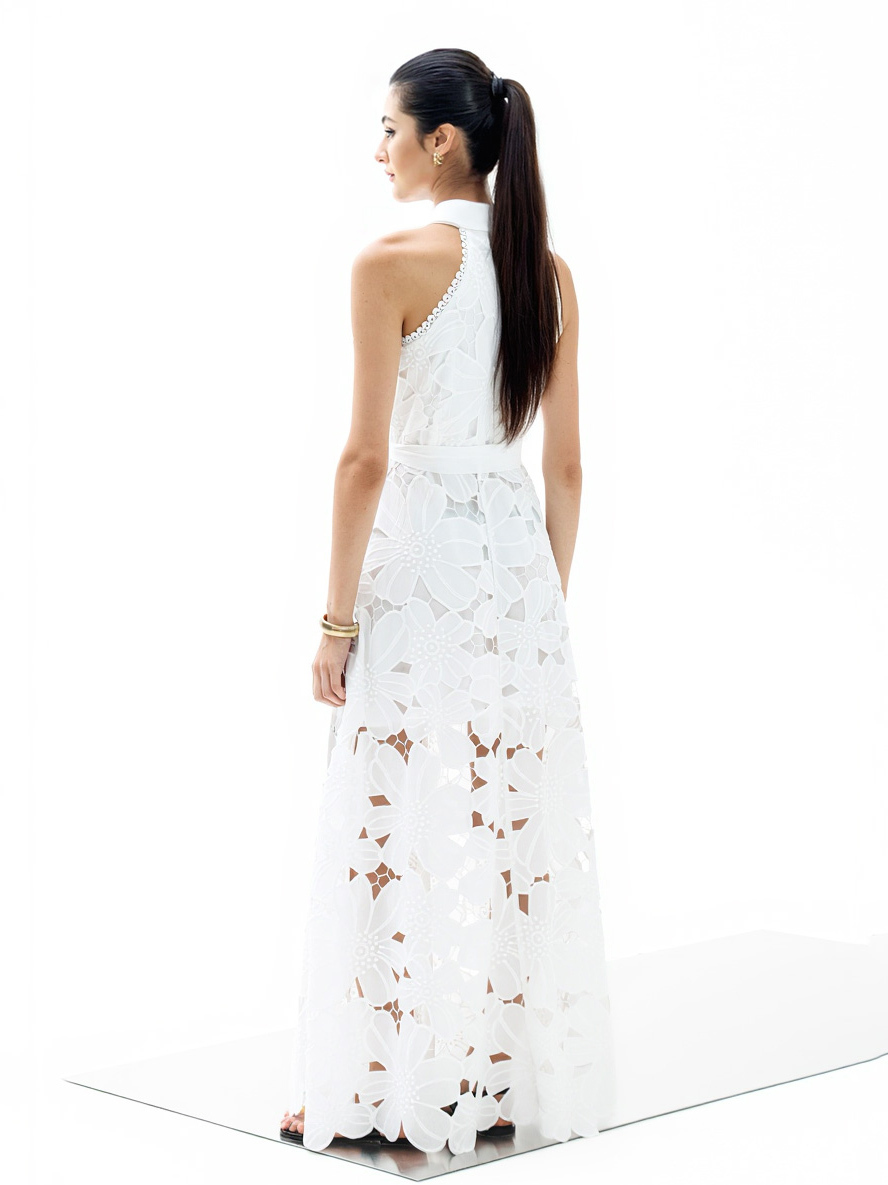 Elegant Floral Lace Backless Floor-length Maxi Dress