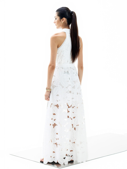 Elegant Floral Lace Backless Floor-length Maxi Dress