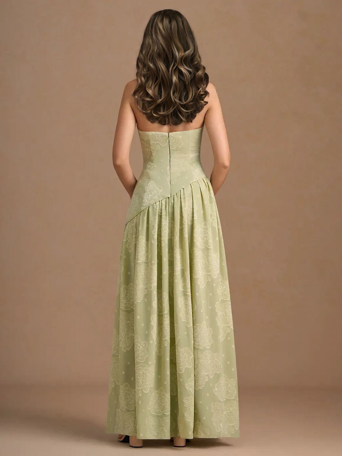 Elegant Strapless Slit Pleated Maxi Dress