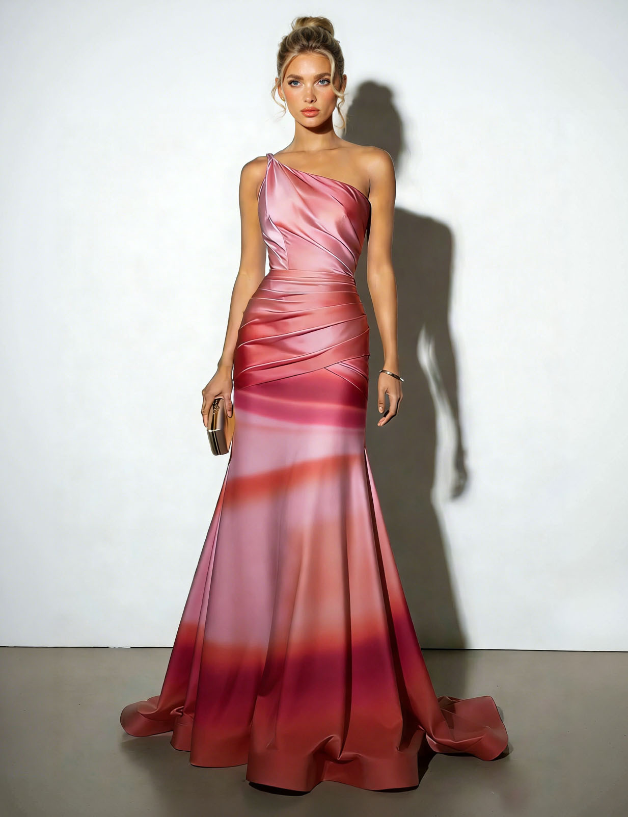 Elegant Satin Abstract Print Maxi Dress