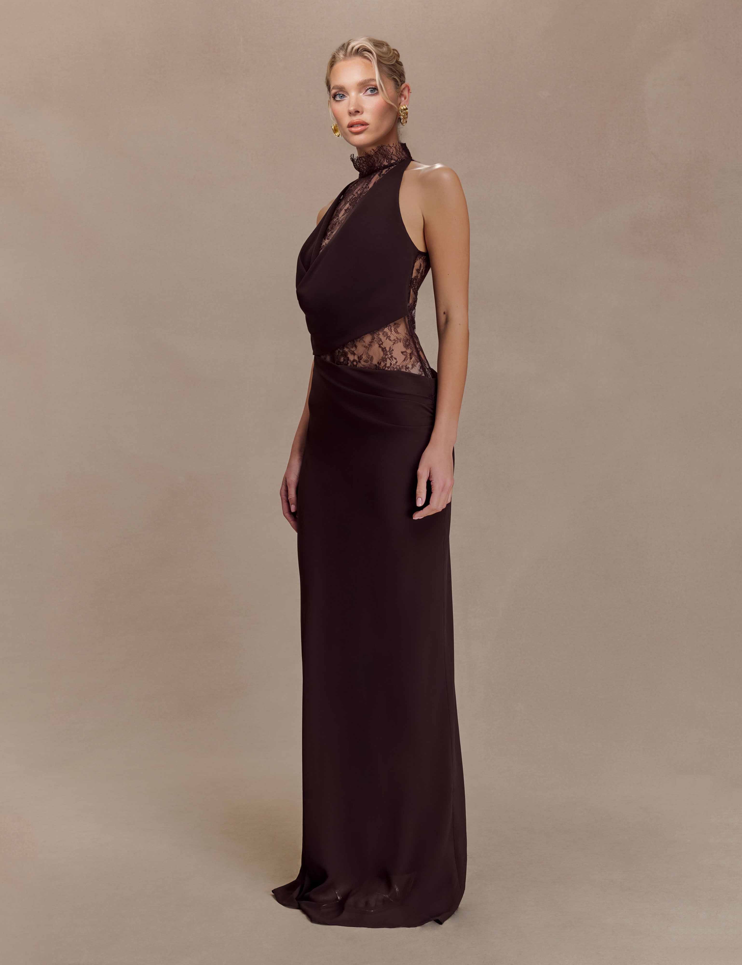 Elegant Chiffon Lace Spaghetti Strap Maxi Dress