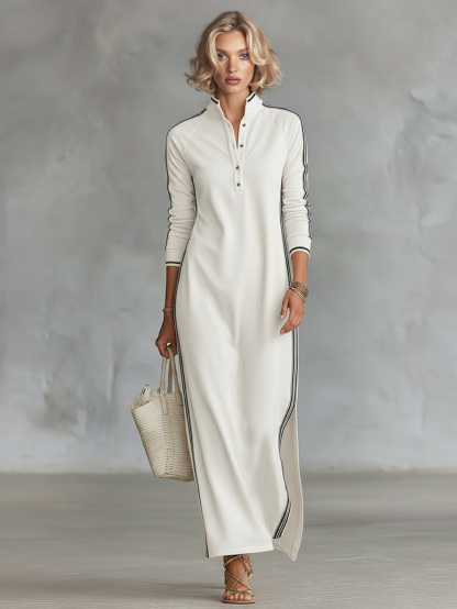 Sporty Chic Striped-Trim Maxi Dress