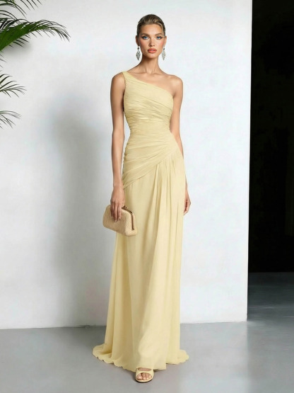Elegant One-shoulder Ruffled Chiffon Maxi Dress
