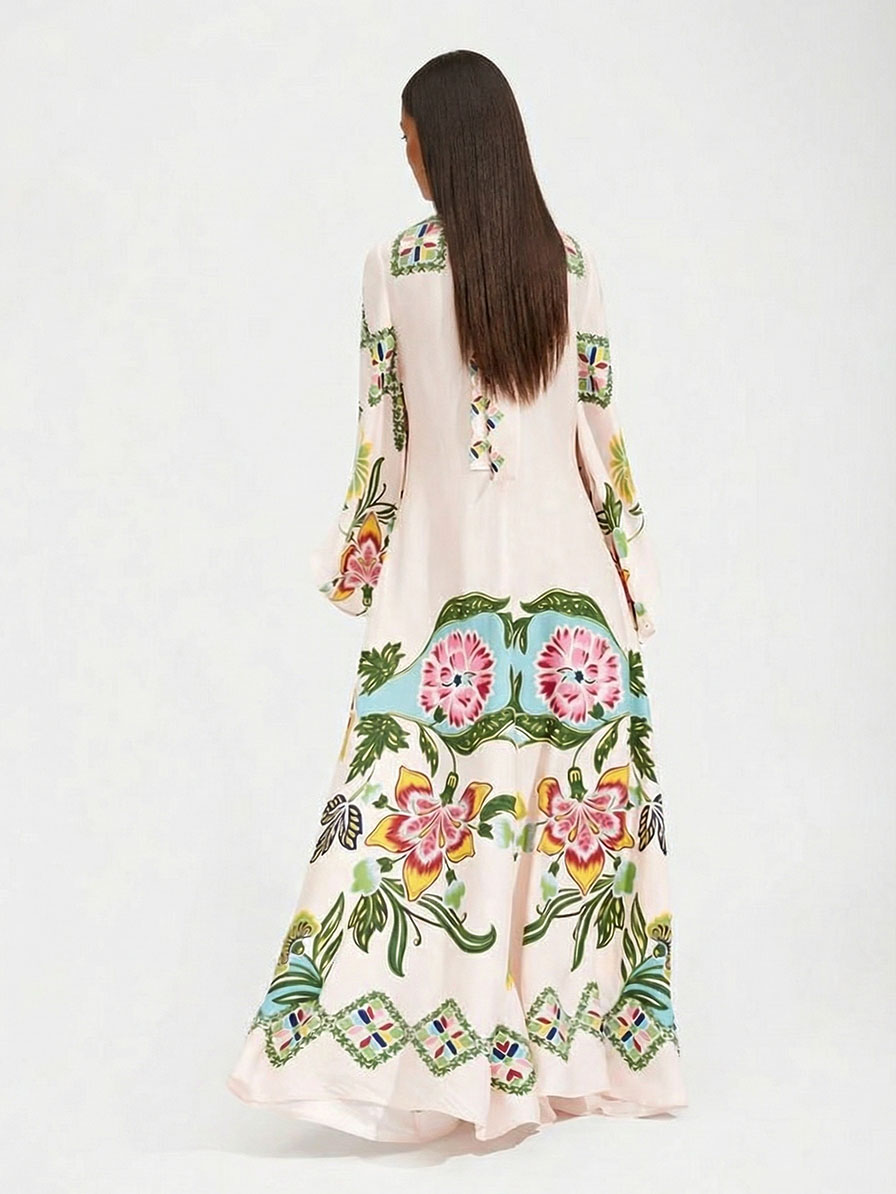 Exquisite Sunshine Floral Print Flowing Maxi Dress