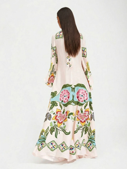 Exquisite Sunshine Floral Print Flowing Maxi Dress