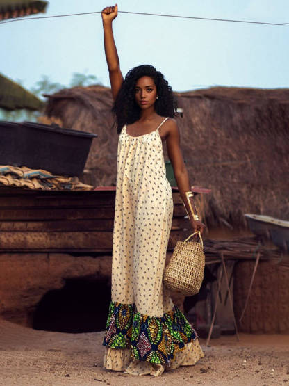 Bohemian Patchwork Print Off-Shoulder Vacation Maxi Dress