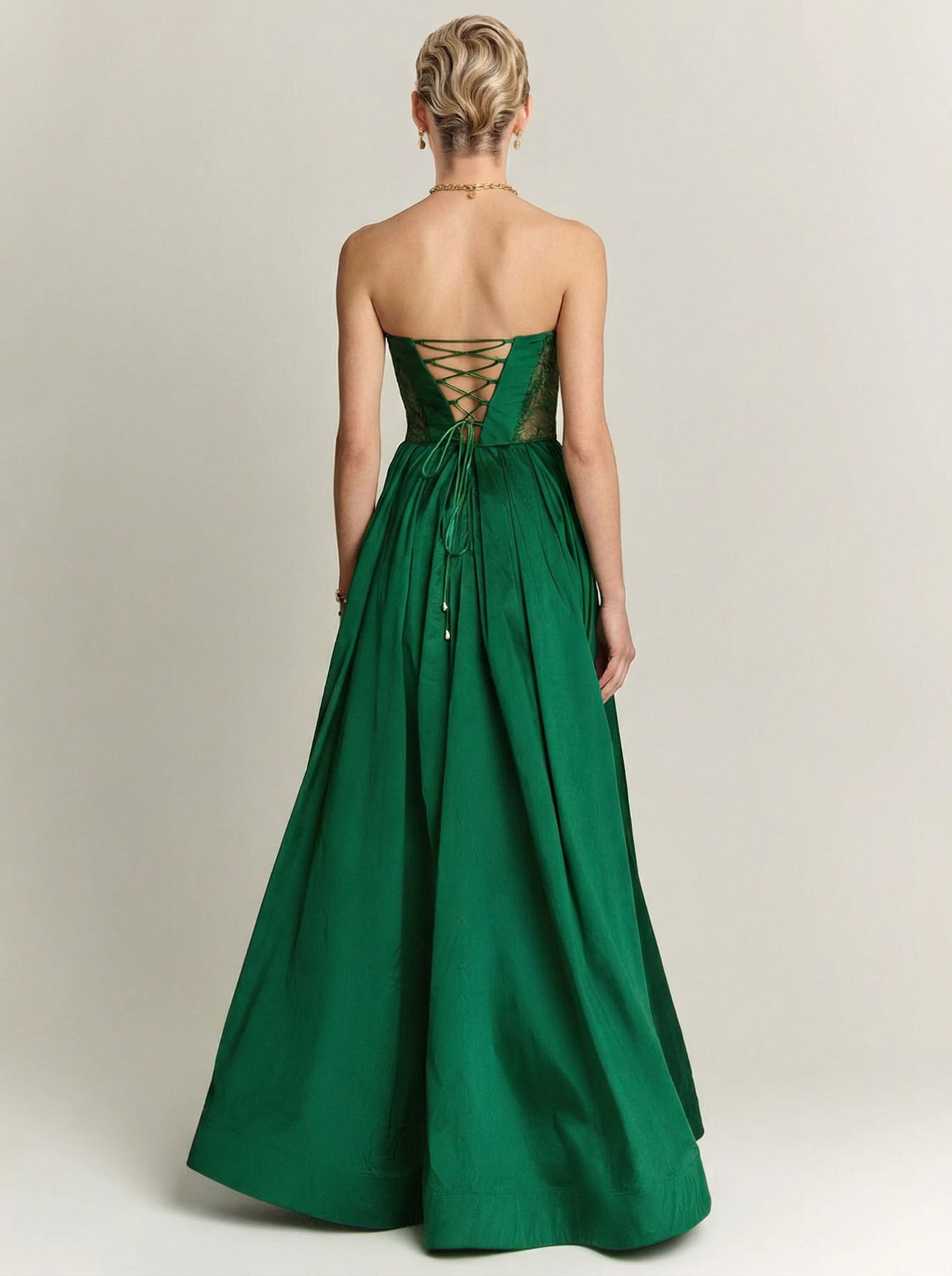 Elegant Strapless Lace-Panel Ball Gown Maxi Dress