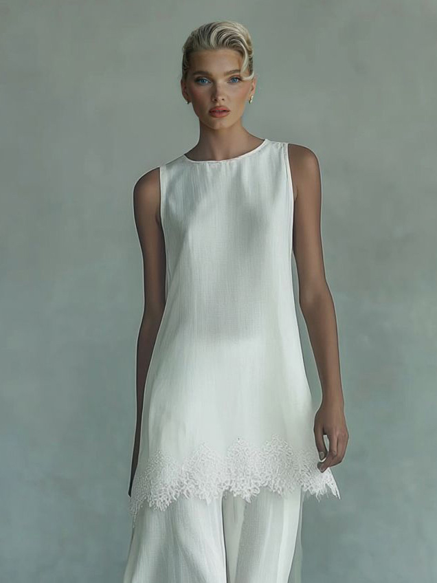 Elegant Sleeveless Lace Top & Skirt Two-Piece Set