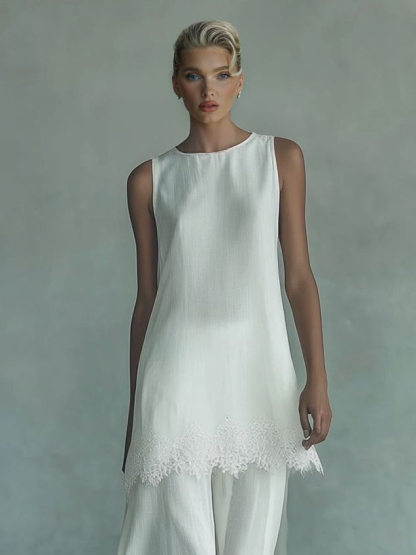 Elegant Sleeveless Lace Top & Skirt Two-Piece Set