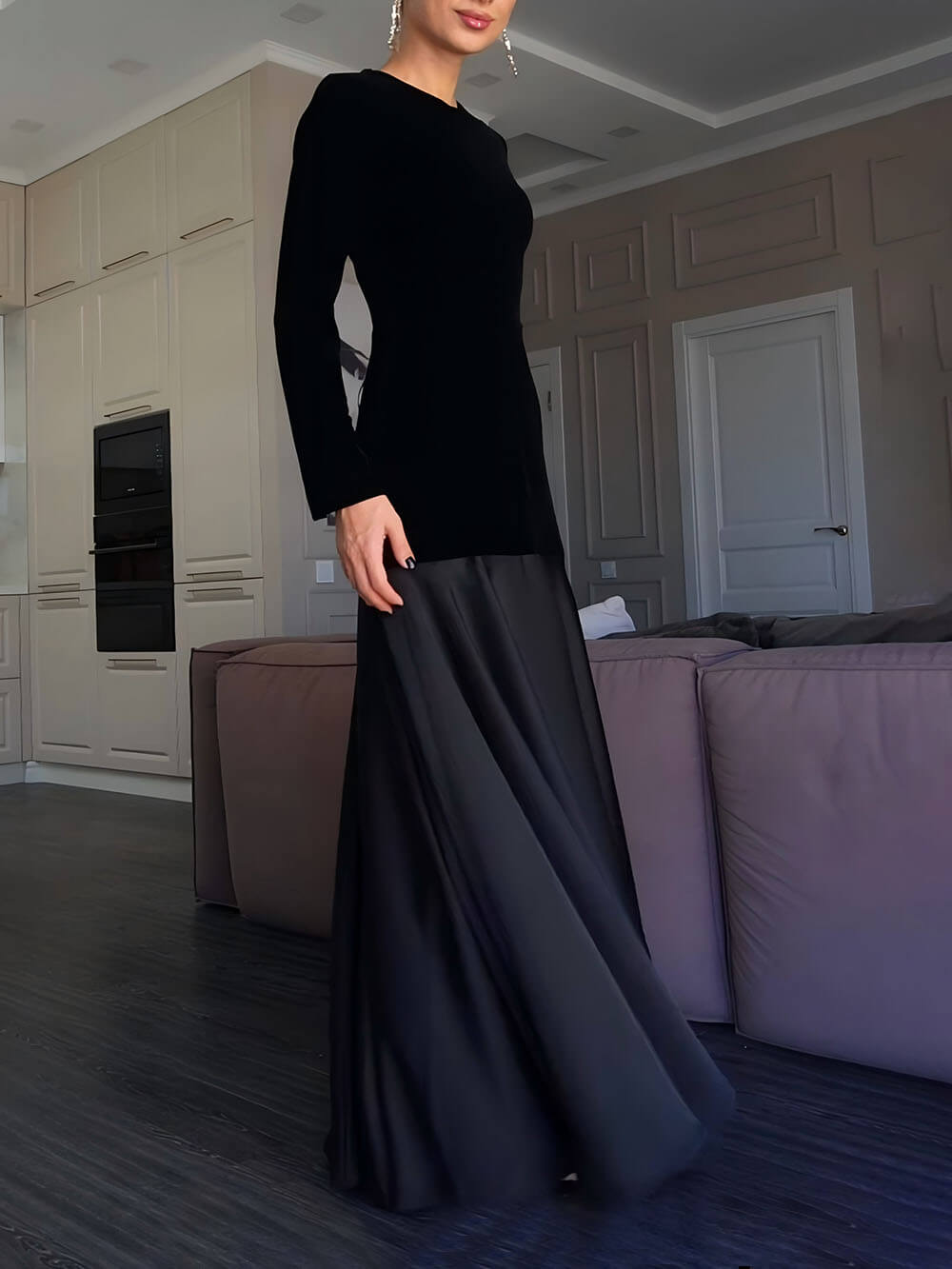 Elegant And Dignified Back-Tie Satin Pleated Paneled A-Line Maxi Dress