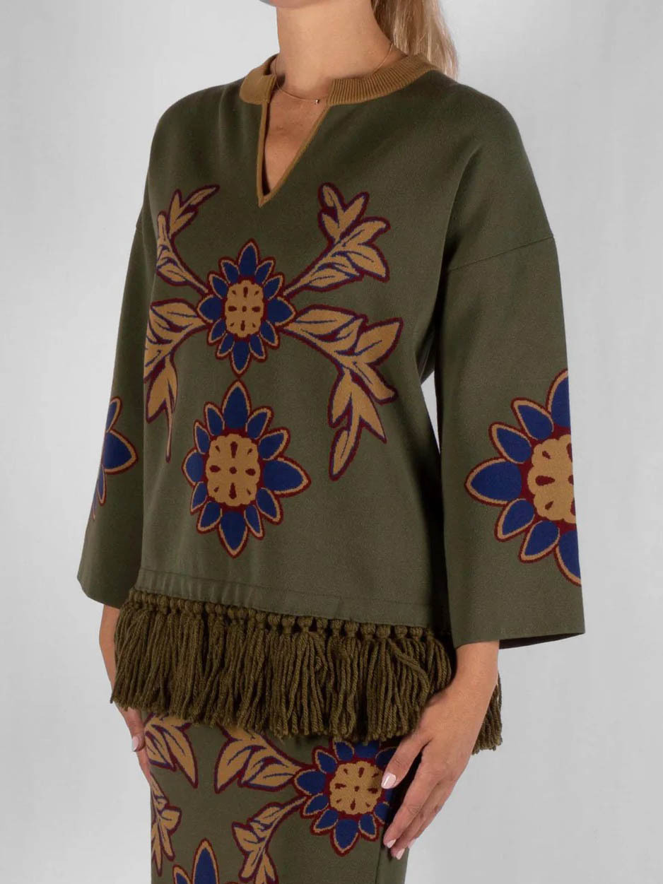 Casual Symmetrical Pattern Fringed Sweater