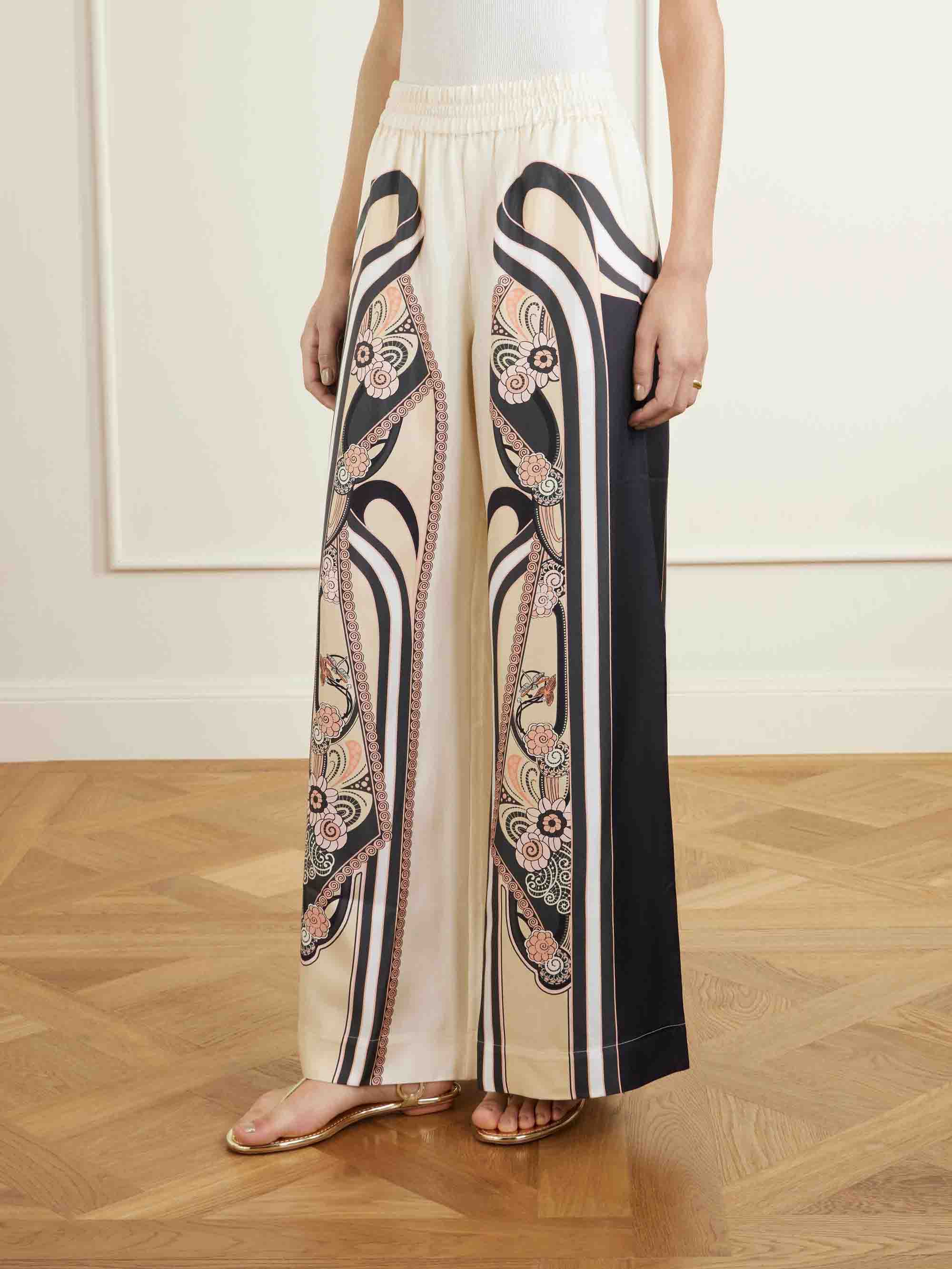 Elegant Satin Abstract Print Sleeveless Top Two-piece Set