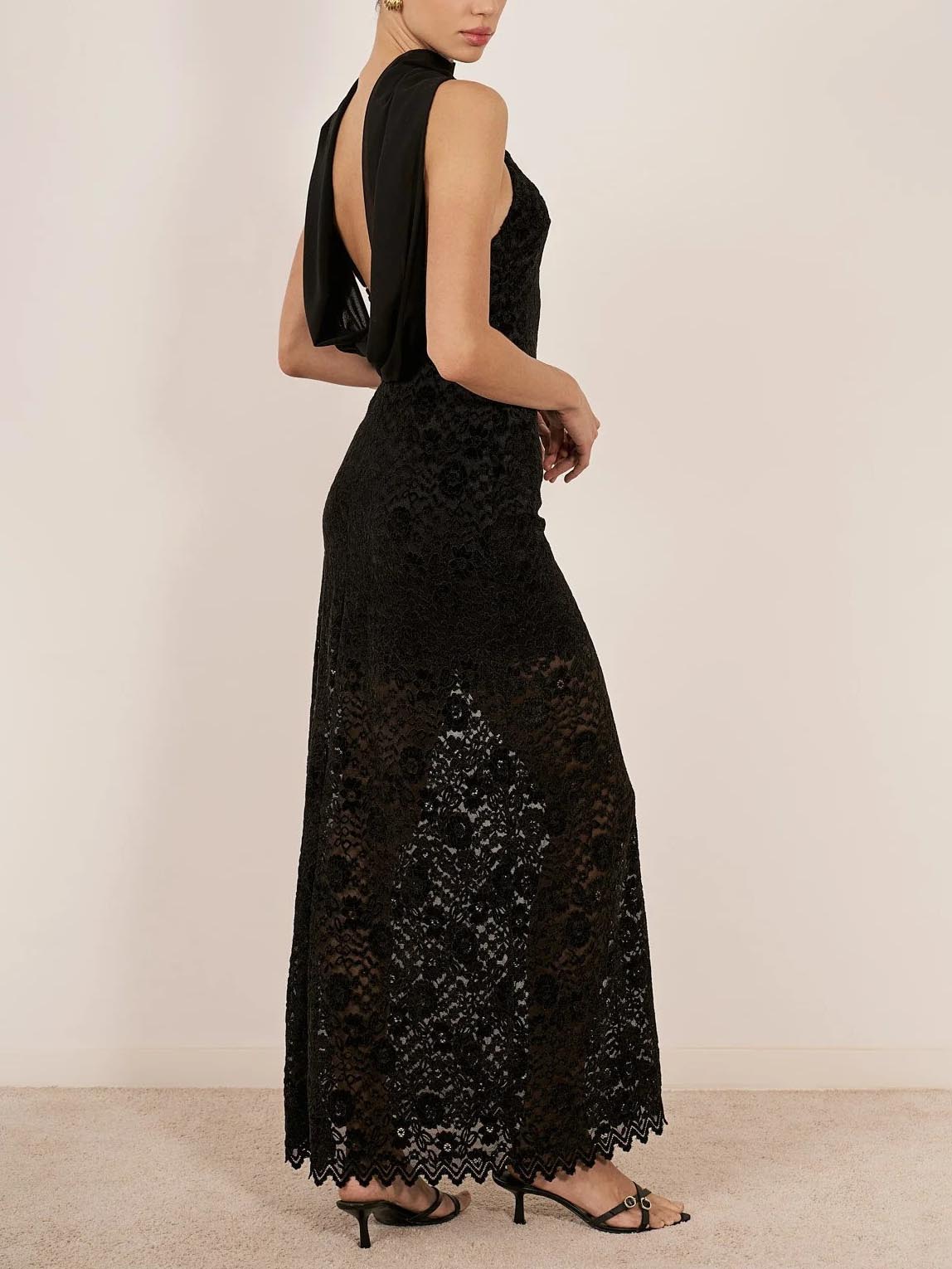 Elegant Backless Sleeveless Lace Bodycon Maxi Dress