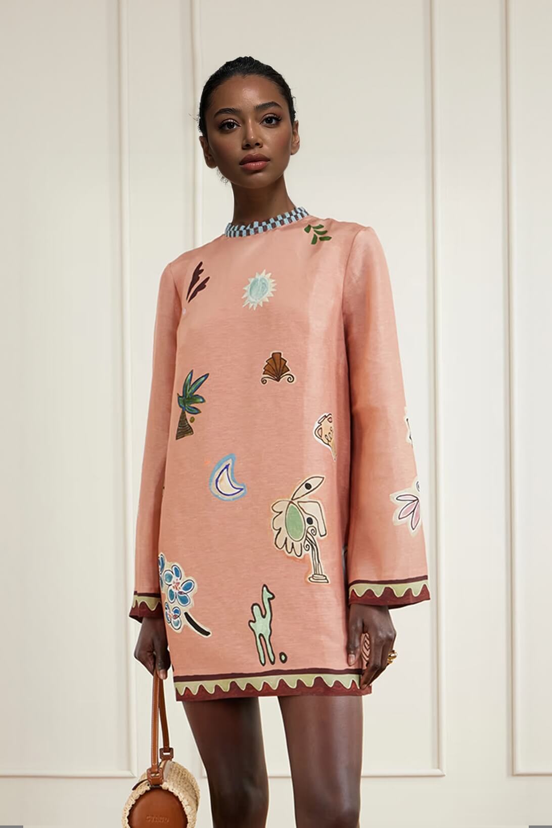 Fashionable Printed Linen Mini Dress