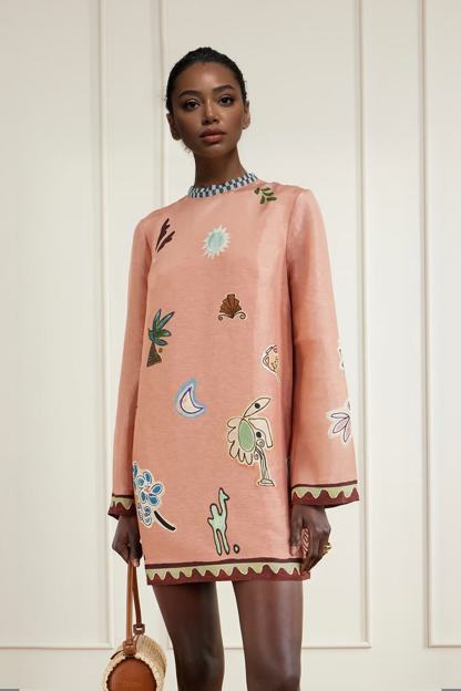 Fashionable Printed Linen Mini Dress