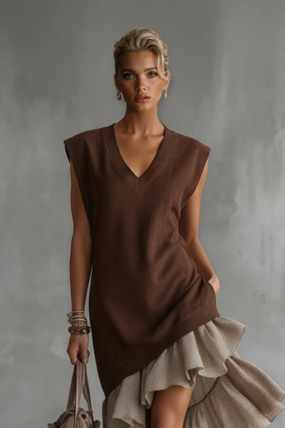 Elegant Asymmetrical Ruffled Hem Sleeveless Midi Dress