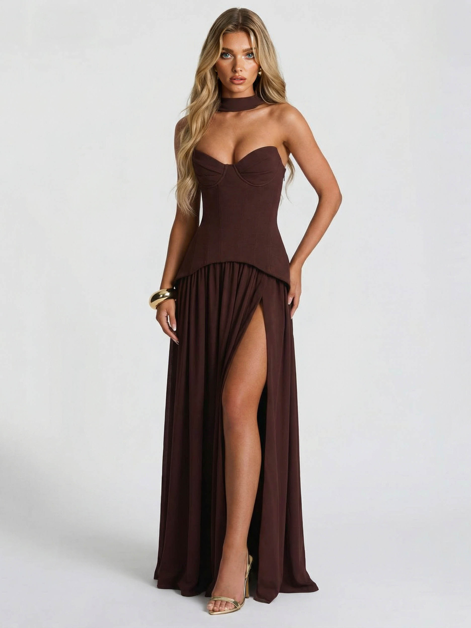 Elegant Sweetheart Neck High Slit Party Maxi Dress