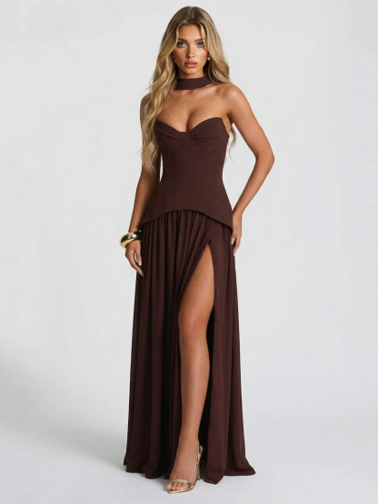 Elegant Sweetheart Neck High Slit Party Maxi Dress