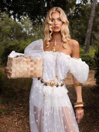 Elegant Polka Dot Square Neck Top & Pants Two-Piece Set