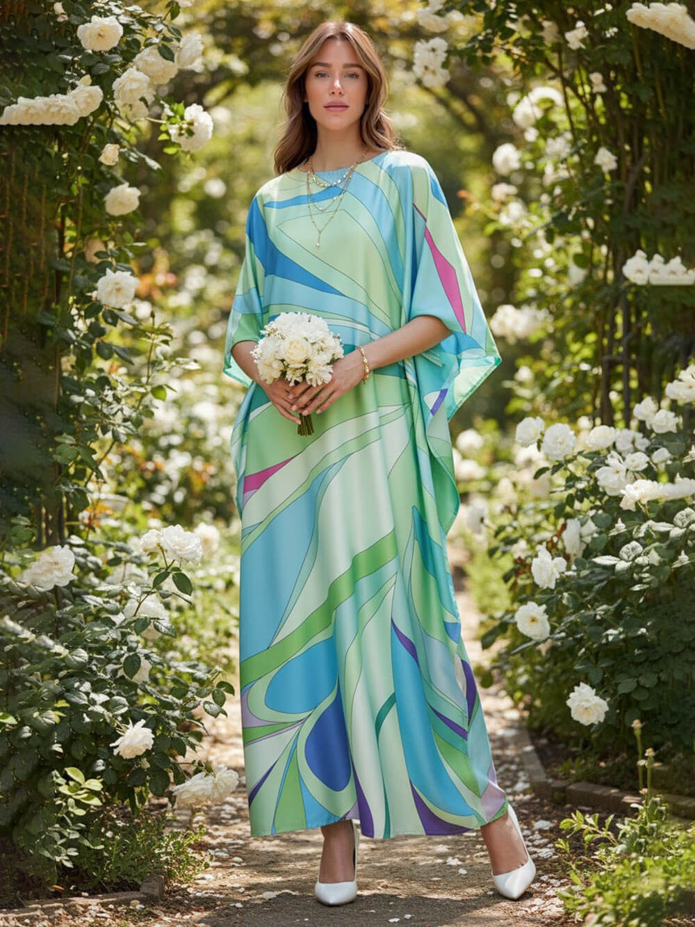 Exquisite Blue Ocean Kaftan Beach Maxi Dress