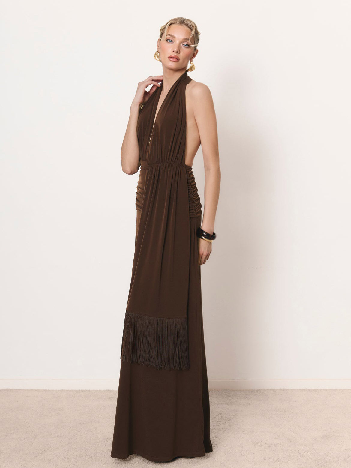 Sexy Deep V-Neck Fringe Party Maxi Dress