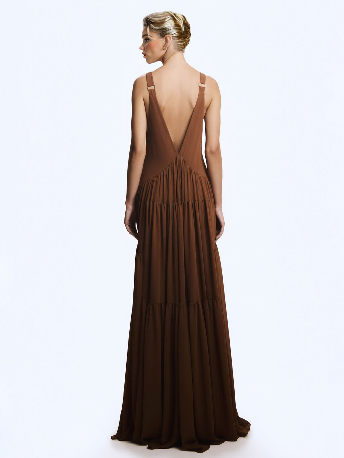 Elegant Chiffon Cape Top And Tiered Maxi Skirt Two-Piece Set