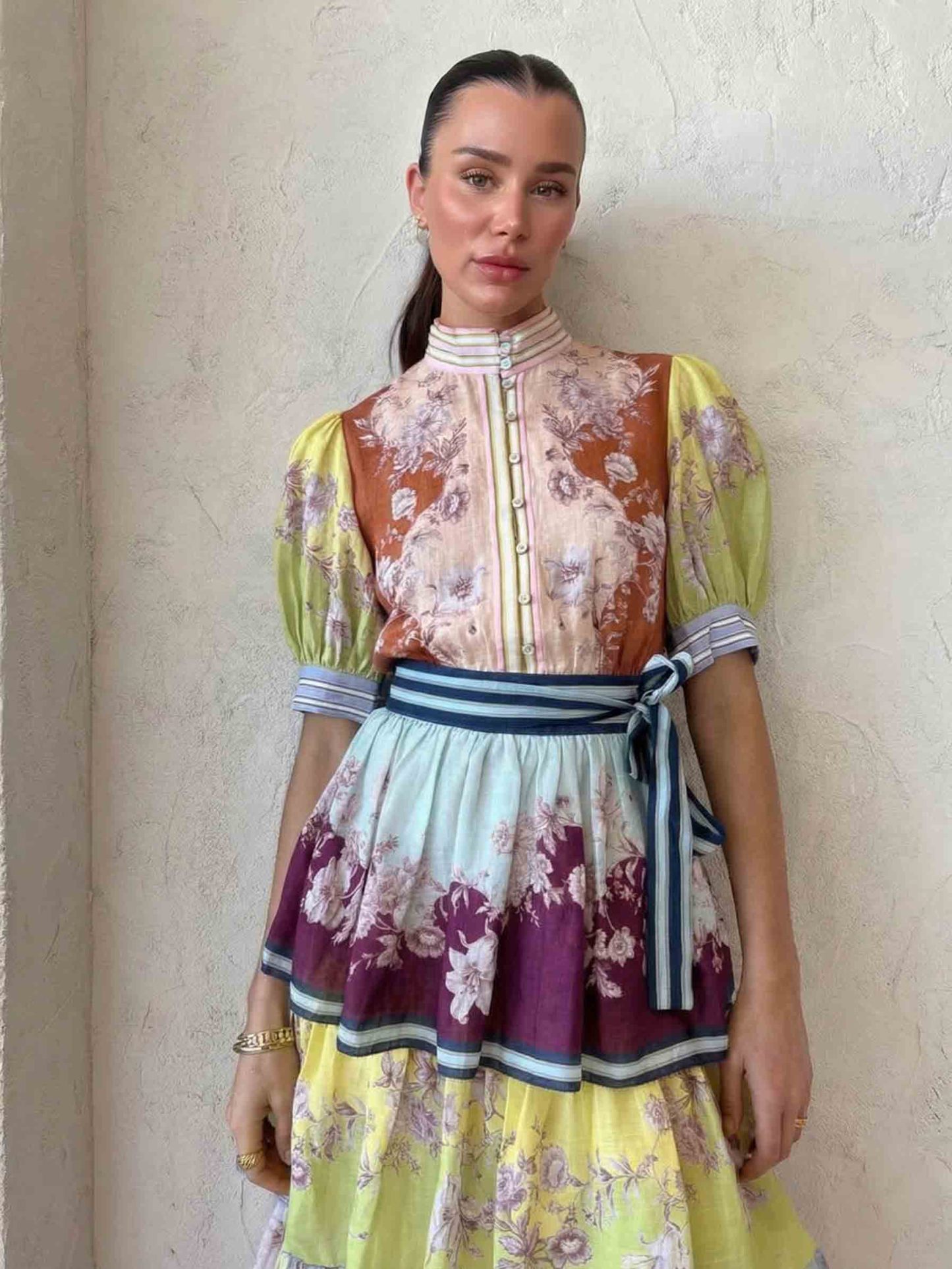 Retro Paisley Print Ruffled Midi Dress