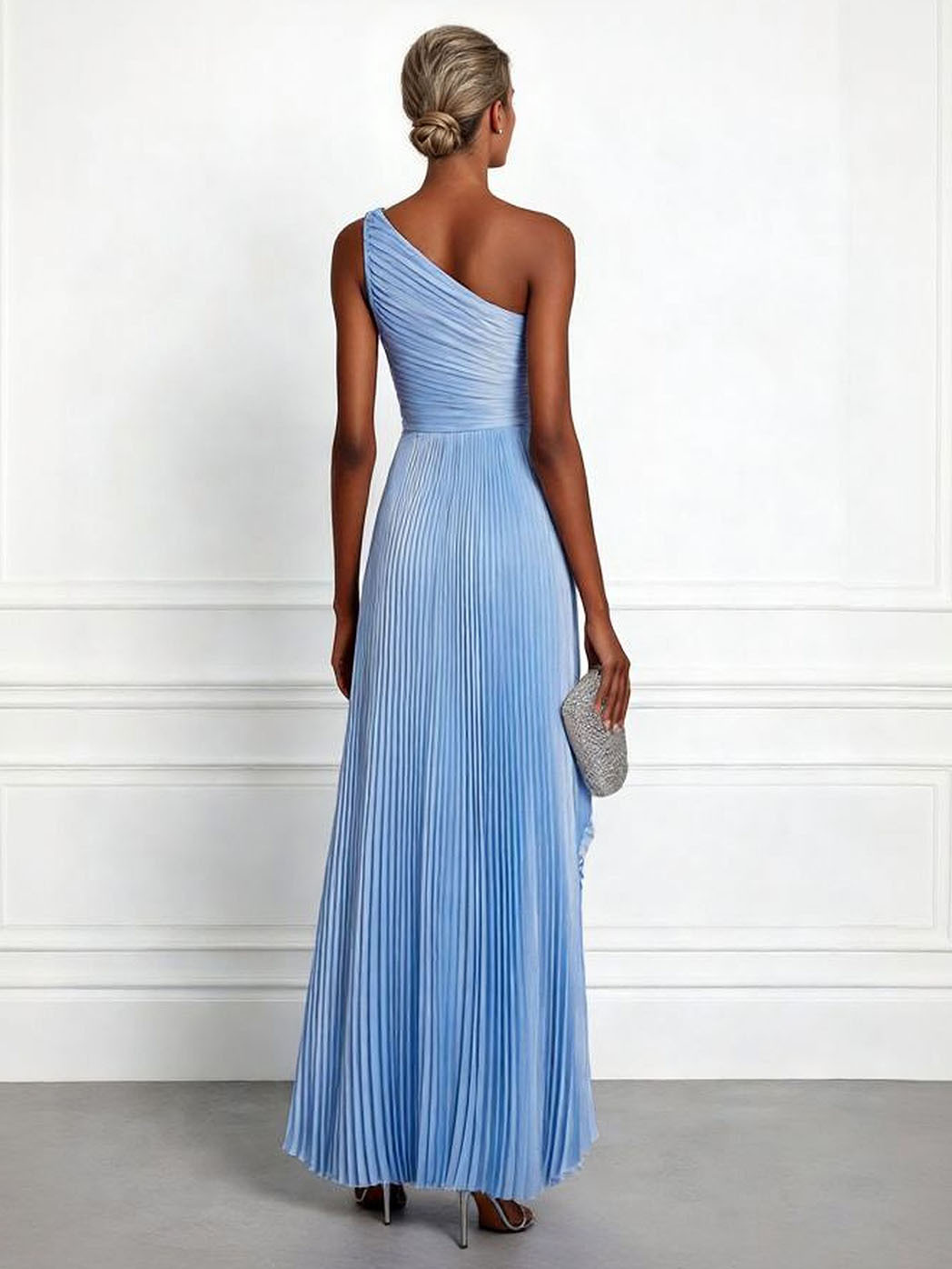 Elegant One-Shoulder Pleated Asymmetrical High-Slit Maxi Dress