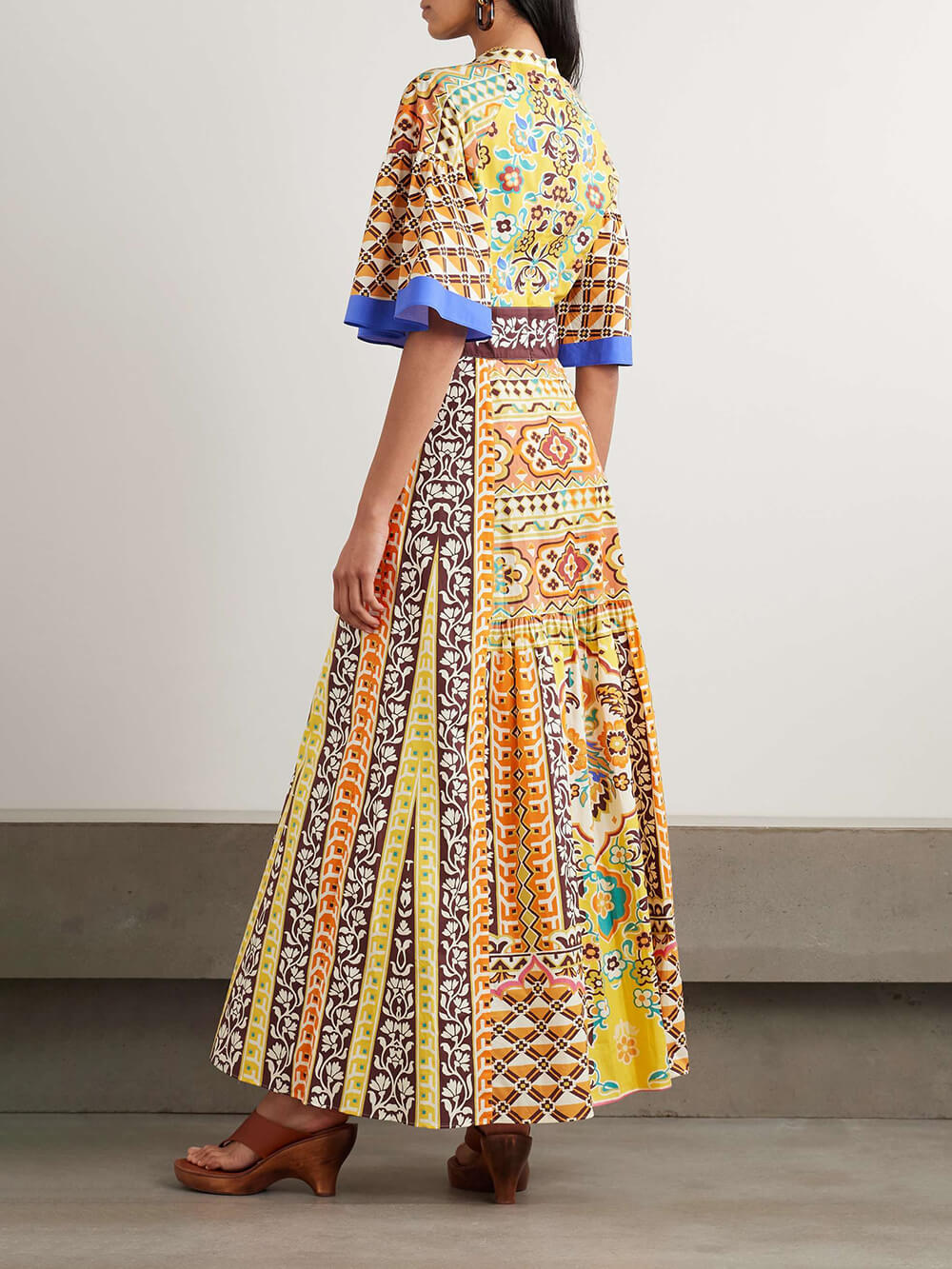 Elegant Satin Unique Paisley Print Cinched Waist Maxi Dress