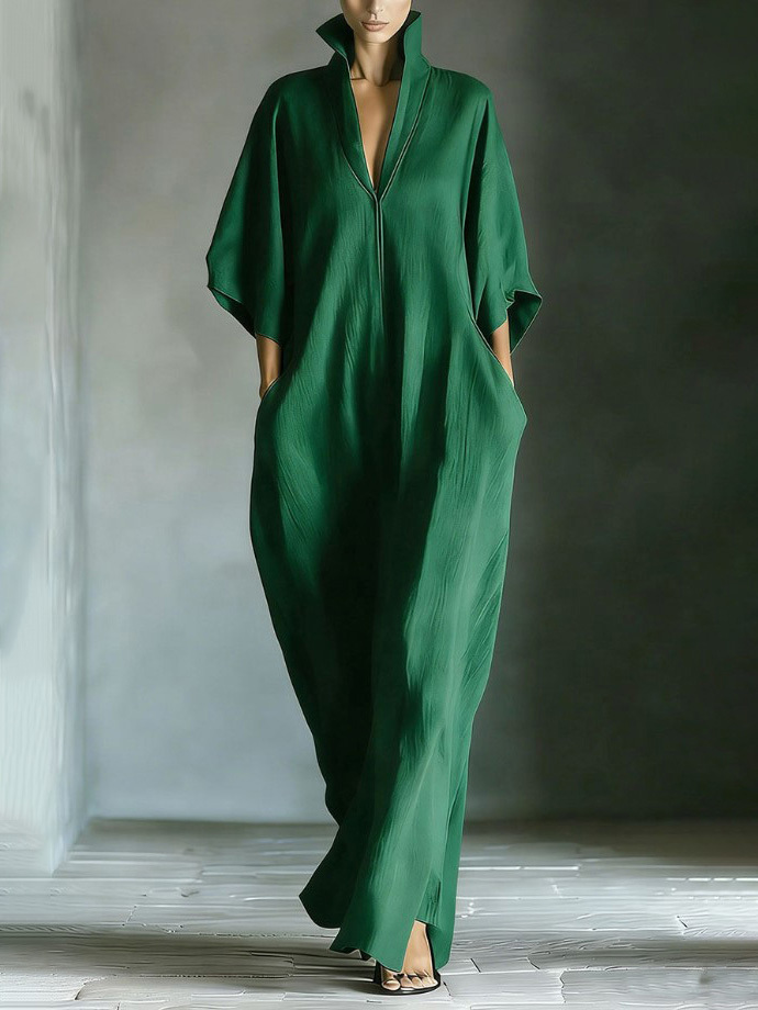 Elegant High-Neck Batwing Sleeve Maxi Dress