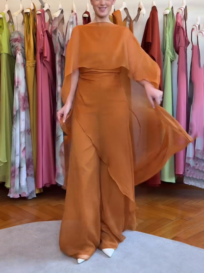 Elegant Sleeveless Asymmetric Top And Wide-Leg Pants Two-Piece Set