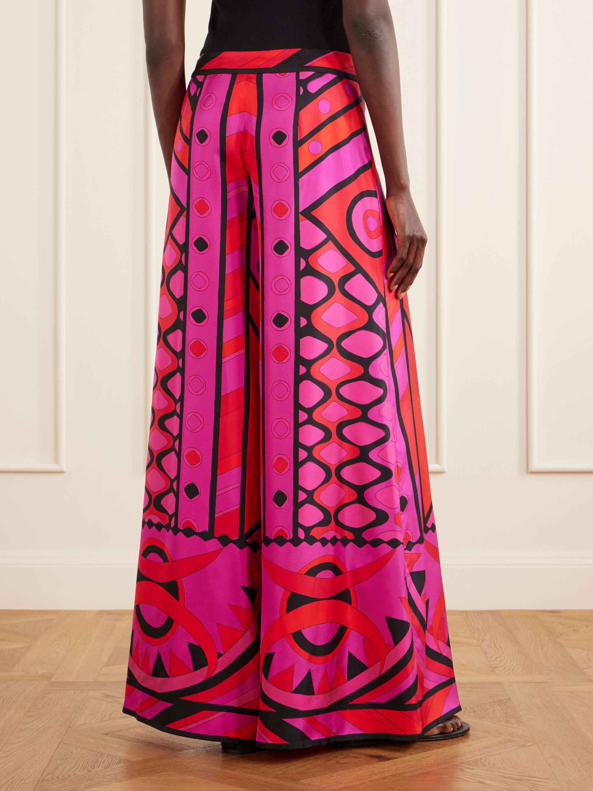 Retro Psychedelic Abstract Print Satin Wide-Leg Pants Set