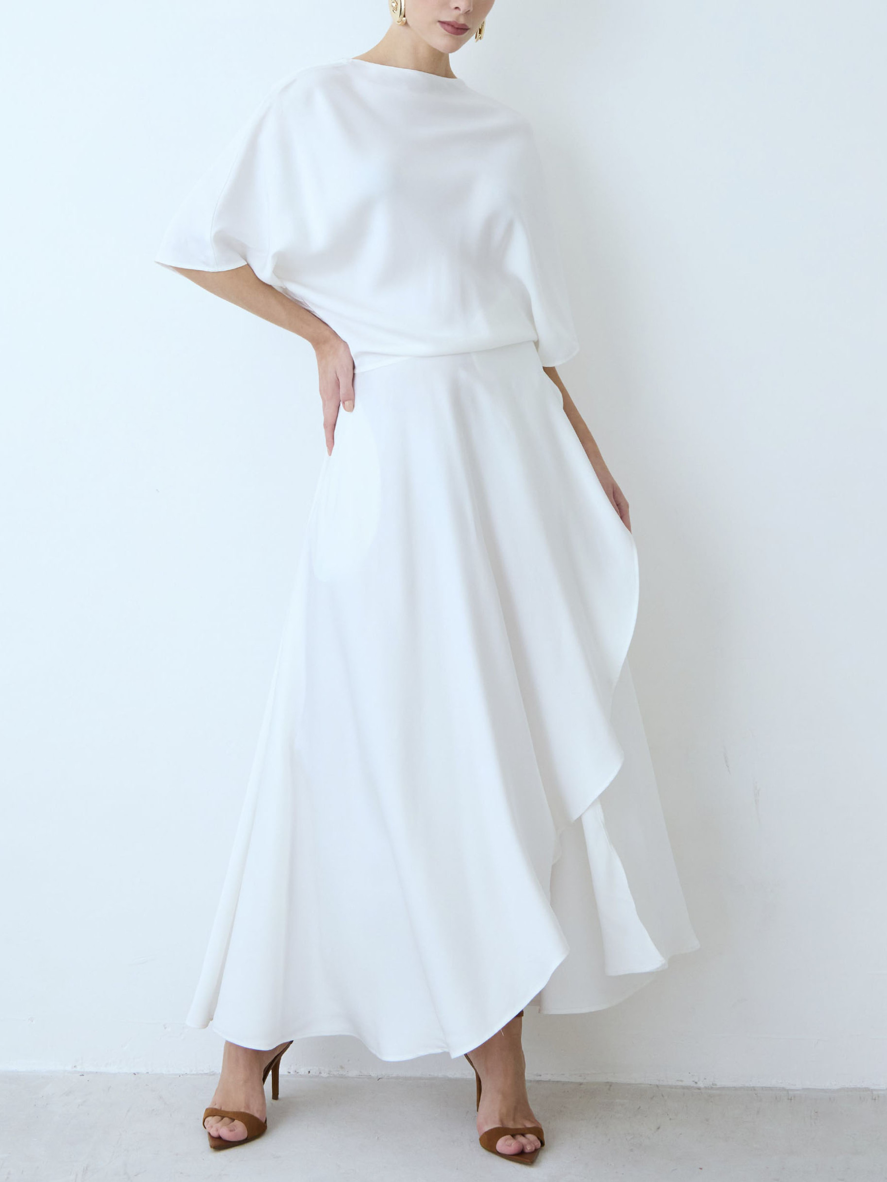 Elegant Satin Flowing Wrap Midi Dress