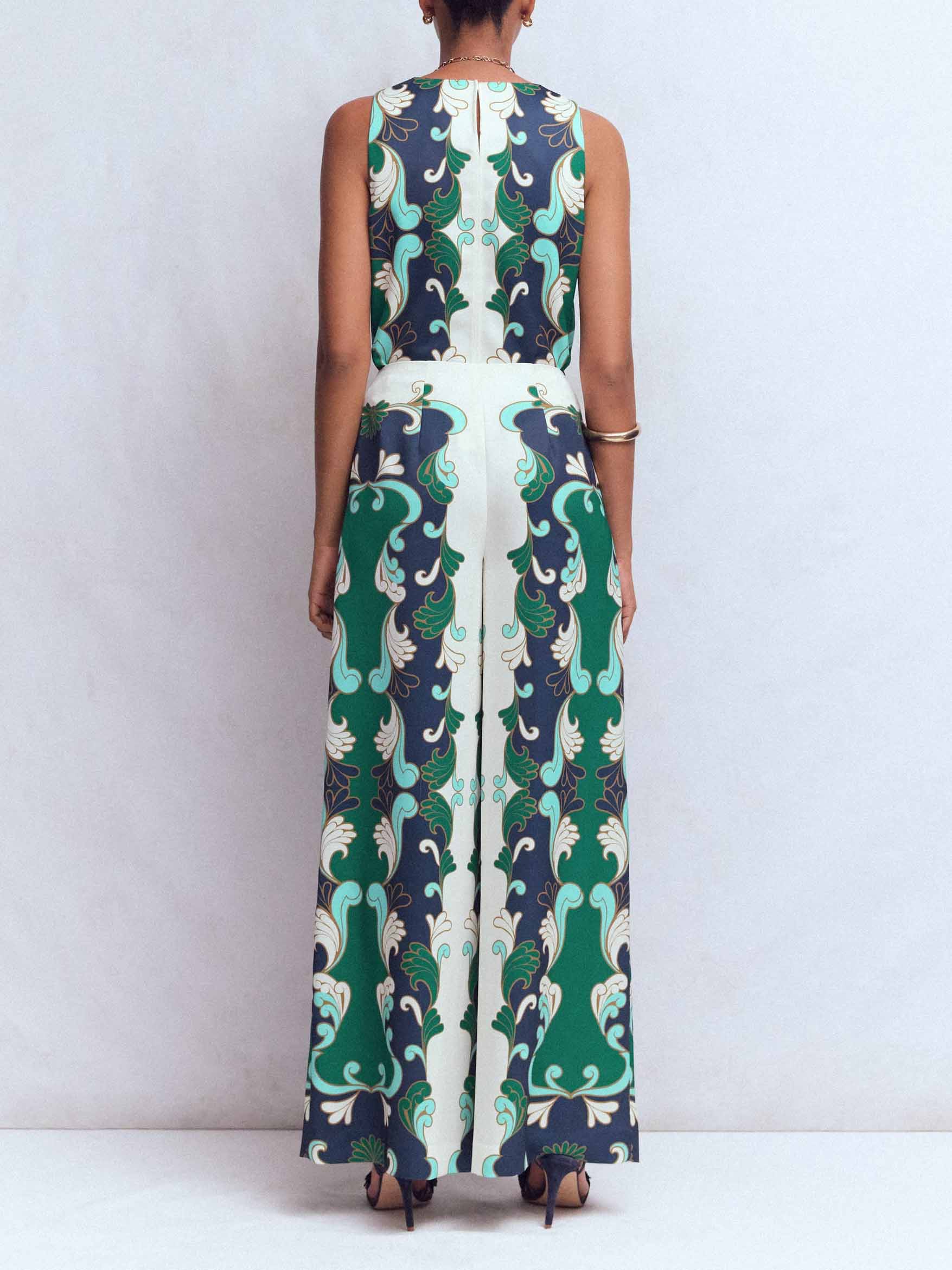 Retro Print Sleeveless Top & Wide-Leg Pants Two-Piece Set