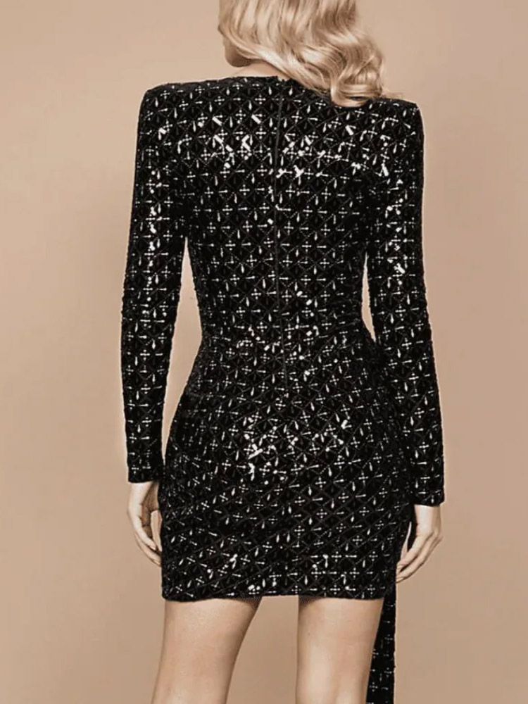 Elegant Sequined Embroidered Party Mini Dress