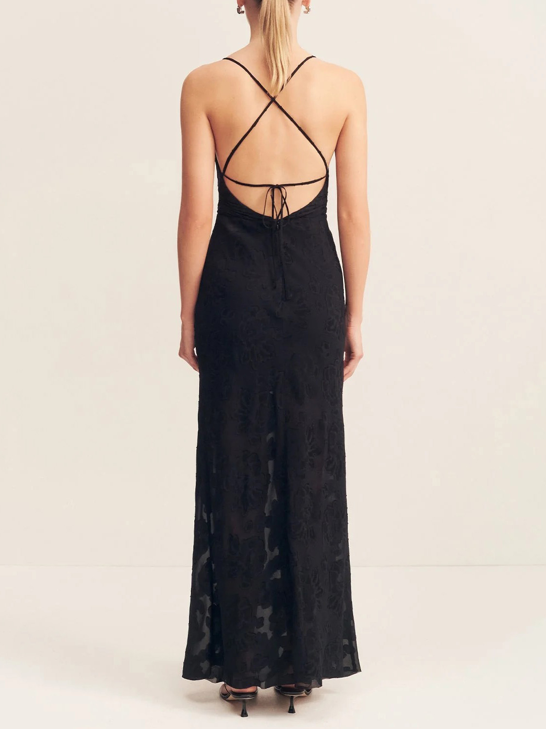 Elegant Transparent Jacquard Drape Neck Maxi Dress