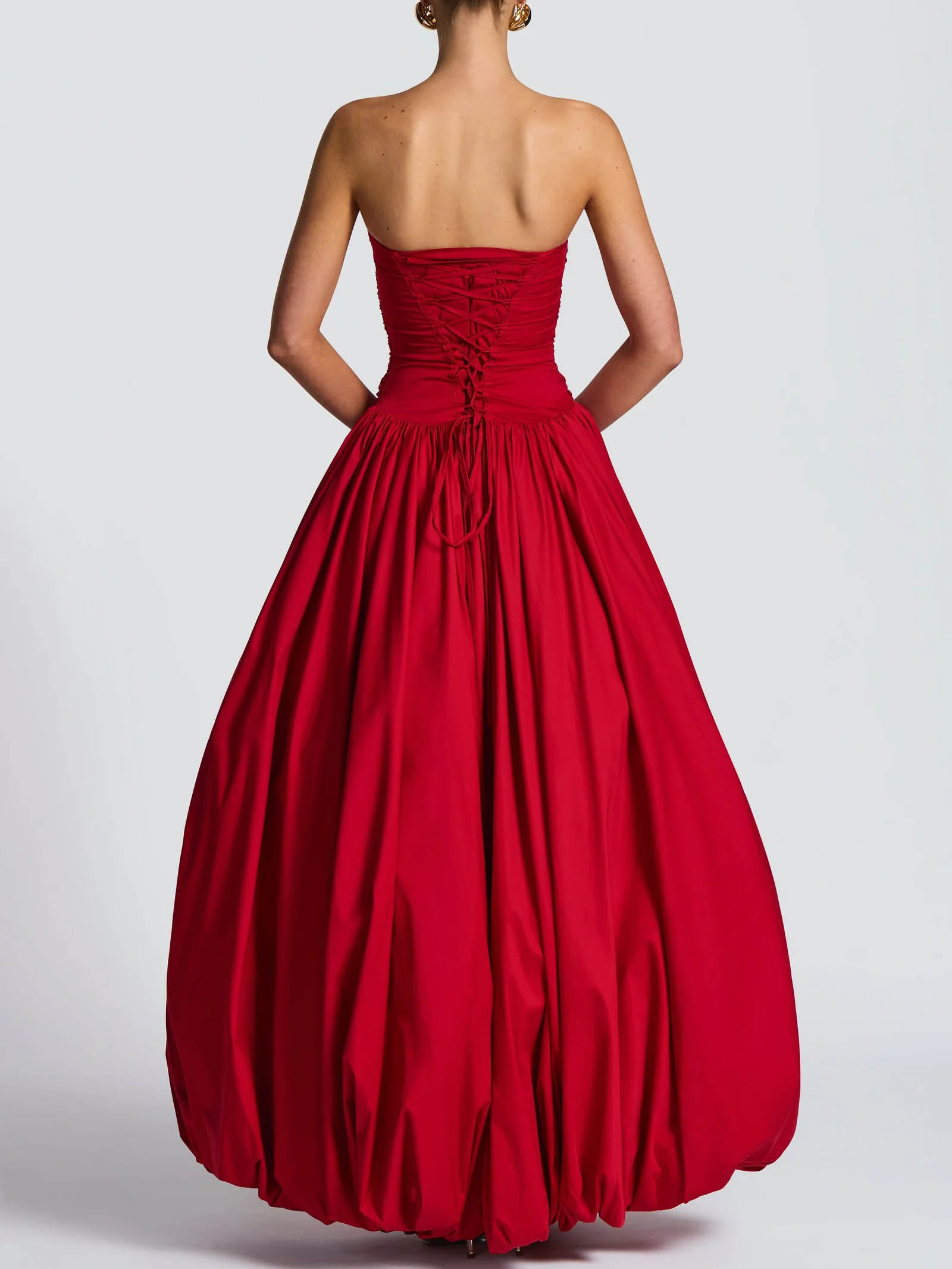 Elegant Strapless Ruched High-Slit Ball Gown Maxi Dress