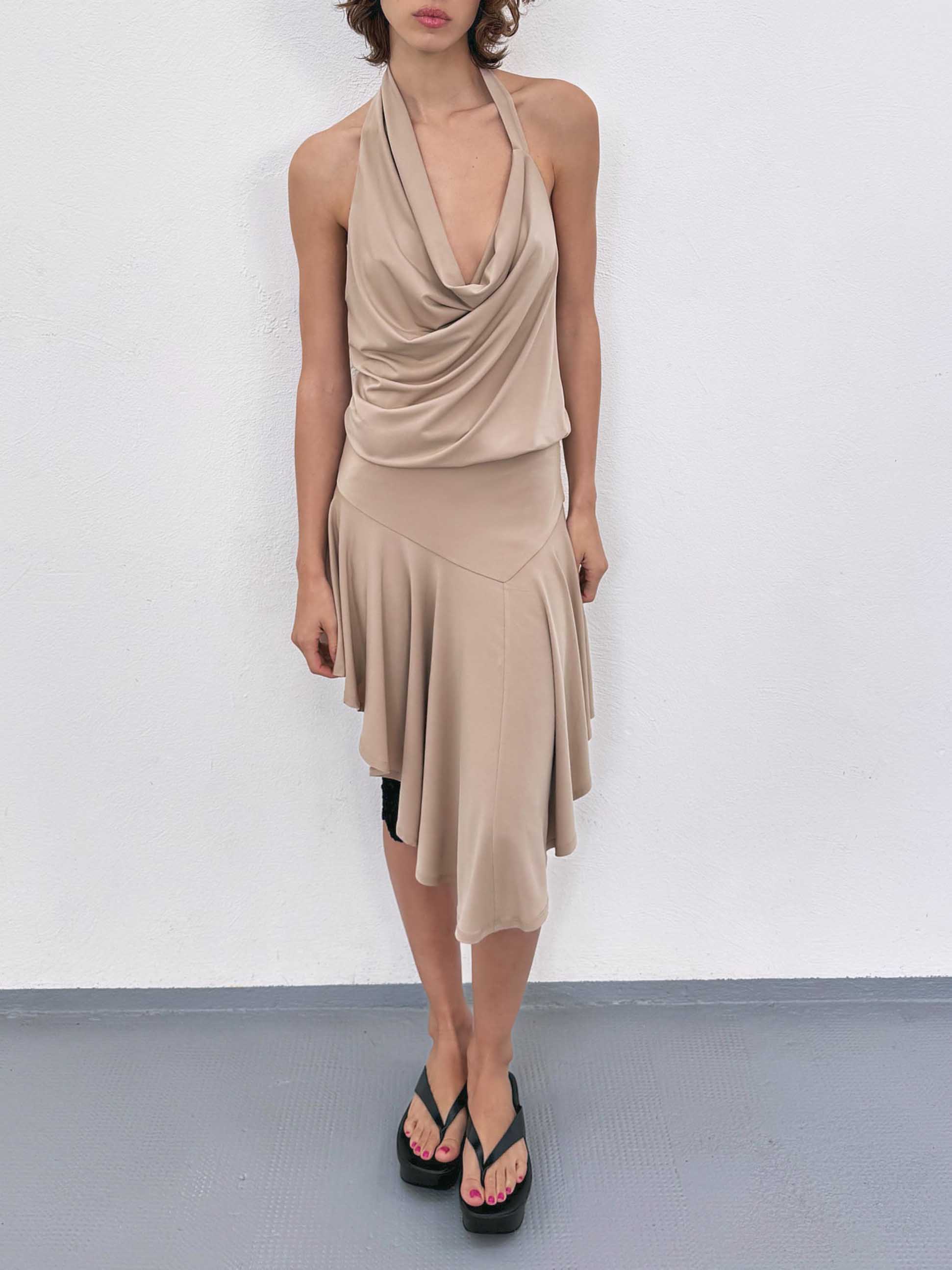 Sexy Draped Asymmetrical Hem Mini Dress