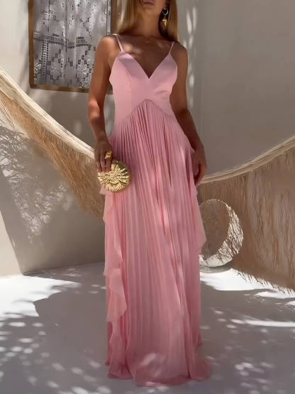 Delicate Pink Layered Patchwork Ruched Party Maxi Dress