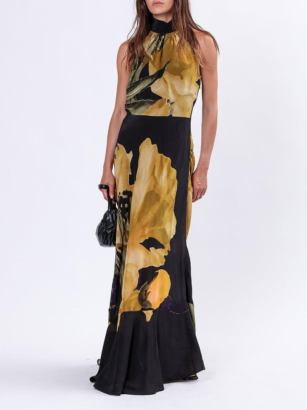Unique Yellow Floral Print Straight Maxi Dress
