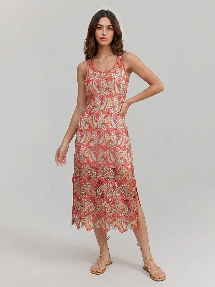 Exquisite Paisley Crochet Midi Dress