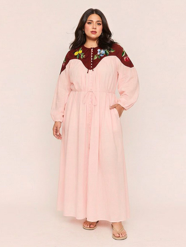 Retro Fruit Print Puff Sleeve Maxi Dress