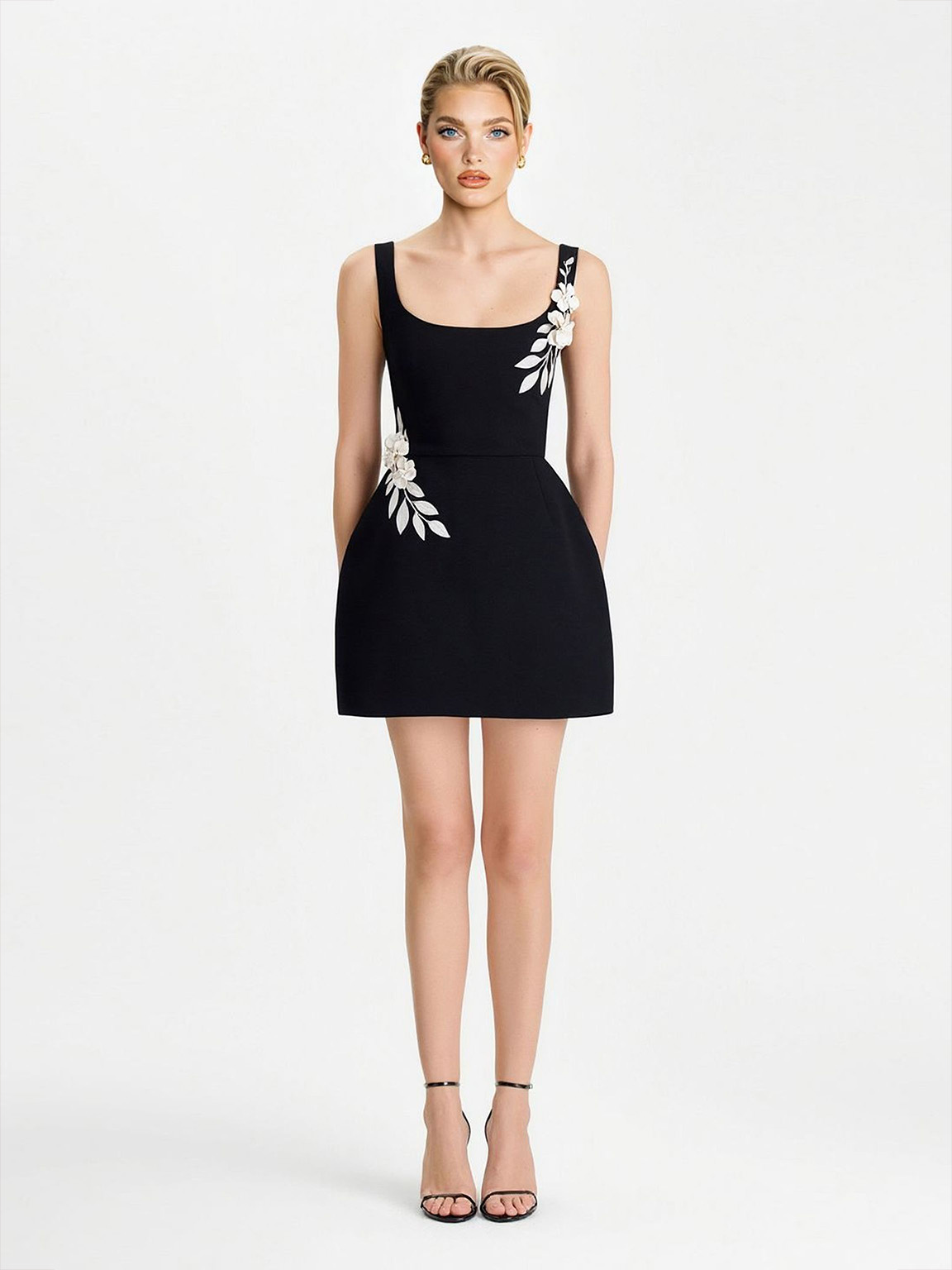 Elegant Floral Applique Sleeveless Mini Dress