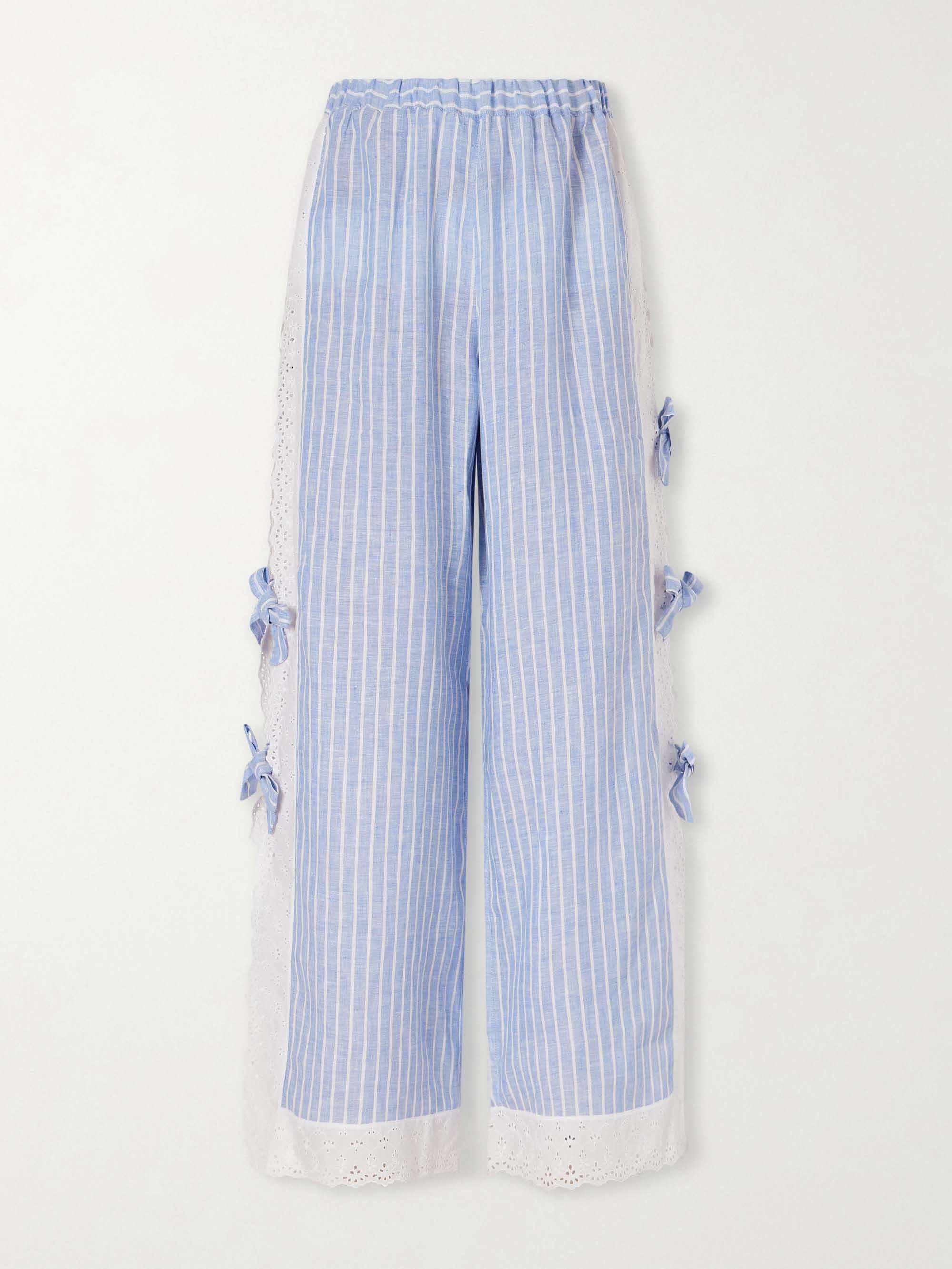 Striped Lace Trim Camisole & Wide-Leg Pants Pajama Set