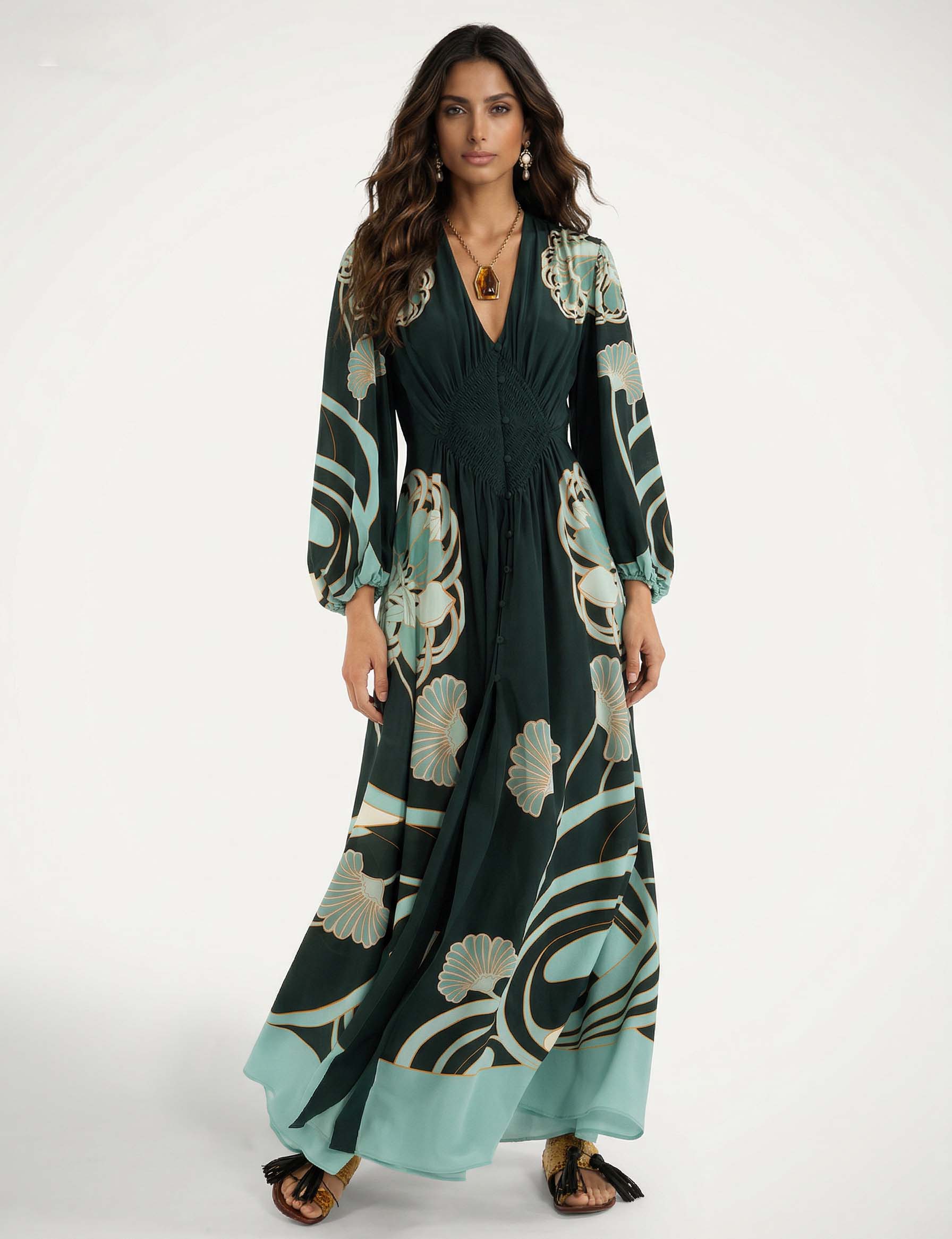 Unique Art Nouveau Style Fully Pleated Maxi Dress Cloth