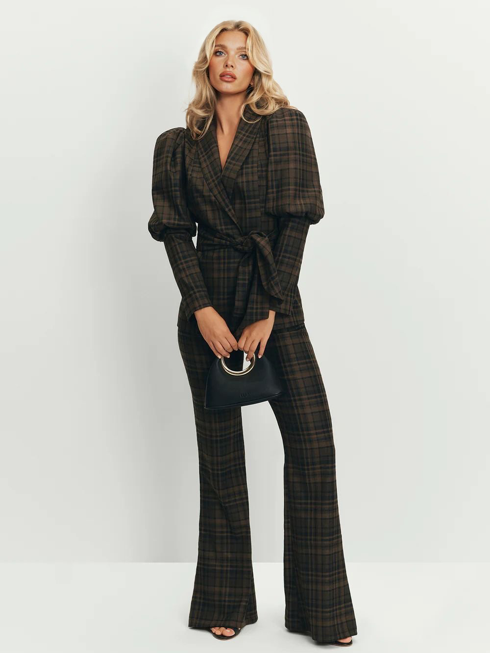 Retro Plaid High Waist Flared Pants