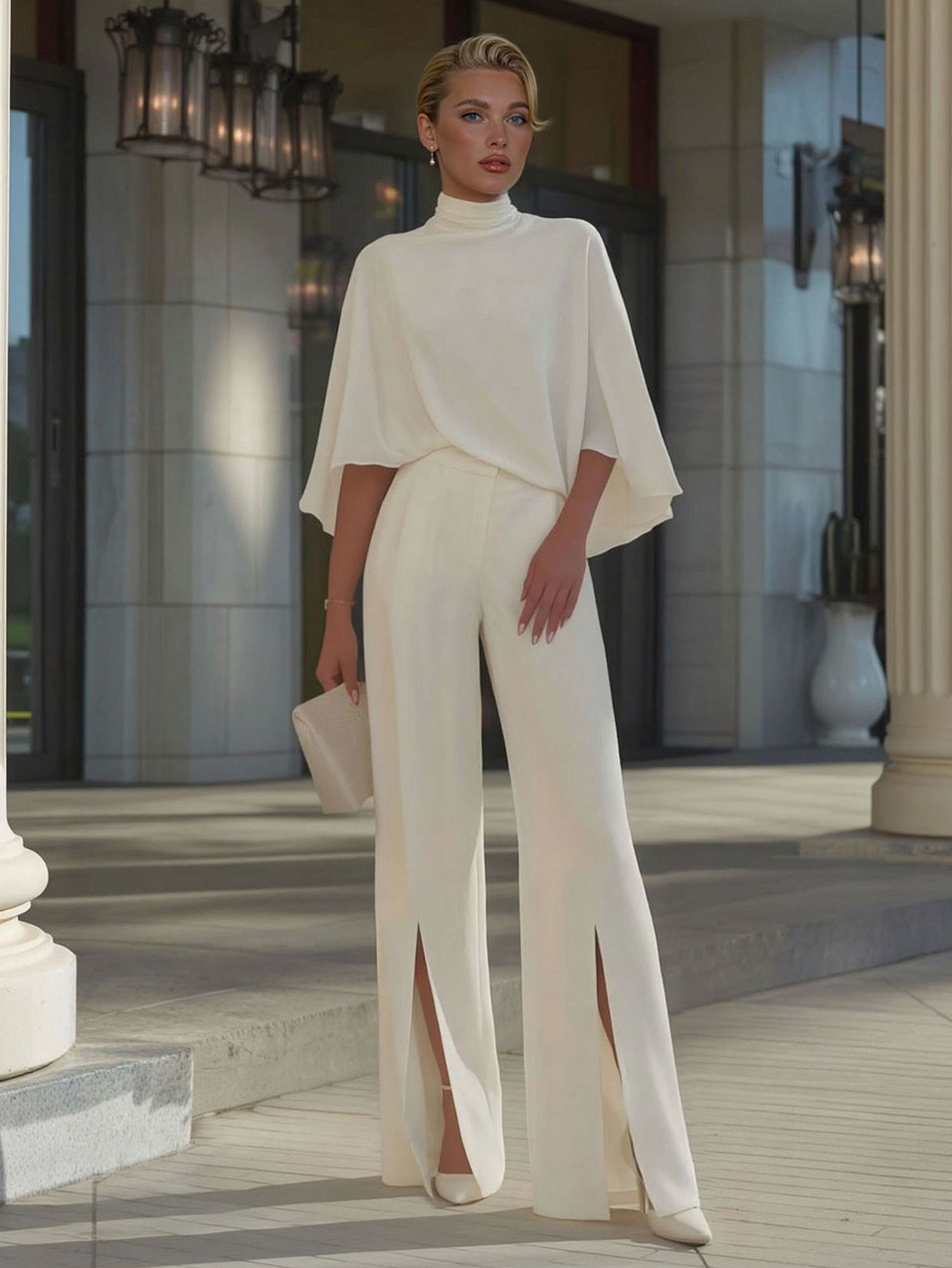 Minimalist High-Waist Slit Wide-Leg Pants & Top Set